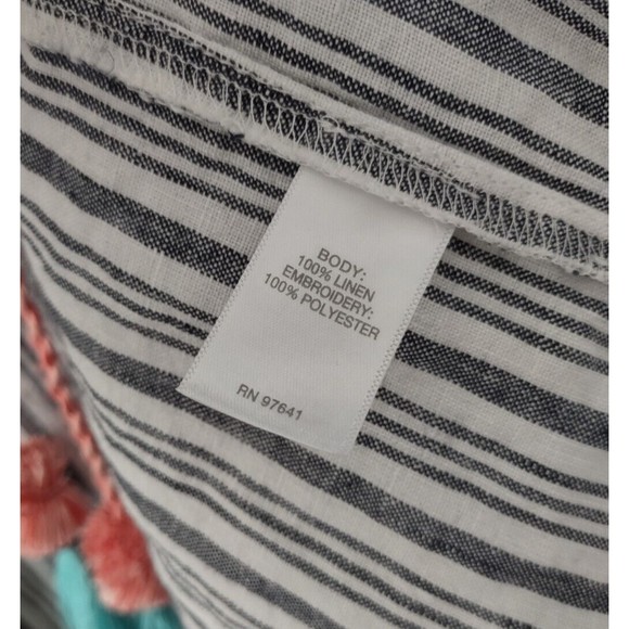 J Jill Linen Open Front Top Womens XS Striped Embroidered Cover Up Layer Piece - Picture 5 of 7